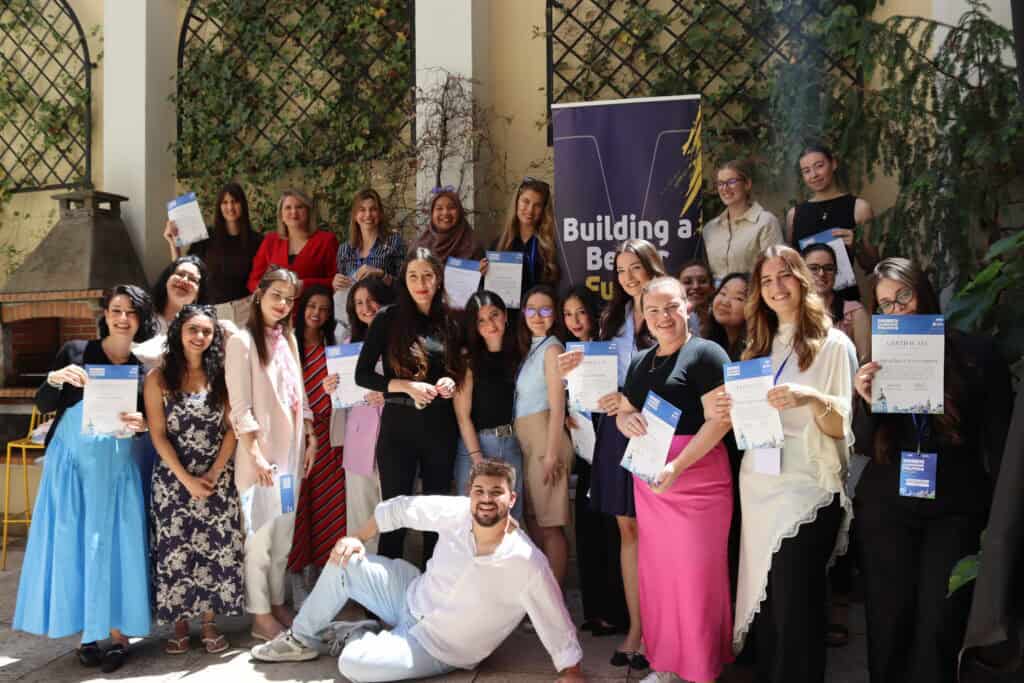 30 young participants from all around Europe and beyond in the Certificate Ceremony of the Women, Leadership, Politics YEPP Camp in Madrid, with the Secretary General Edelmira Ferri